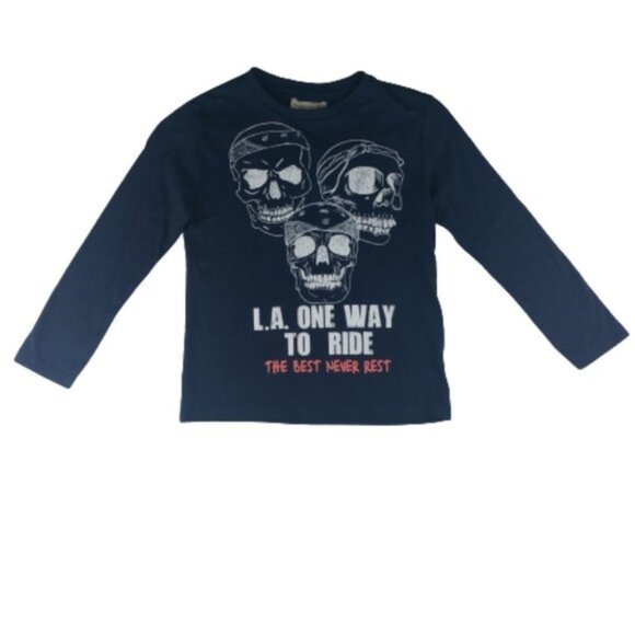 Zara Boys Long Sleeve Dark Blue Skull T-Shirt size 6 NWOT - Picture 1 of 5